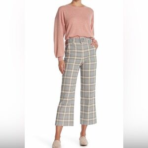 Joie Plaid High-Rise Cropped Wide-Leg Pants in Pink and Gray